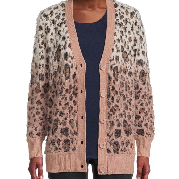 TIME and TRU Womens Cardigan Size Medium 8-10 Eyelash Knit Salmon Black New - Picture 3 of 7